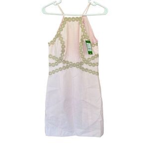 Lilly Pulitzer Womens Pink Gold Lace Pearl Paradise Tint Shift Halter Dress NWT